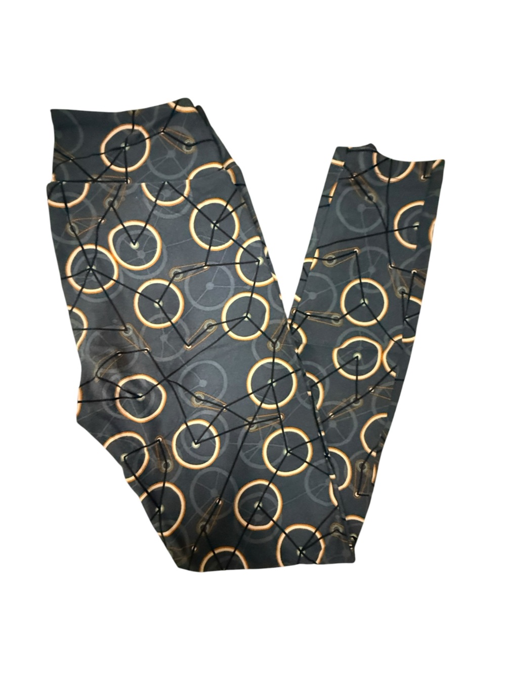 LuLaRoe Gray Leggings with Gold Ring Print